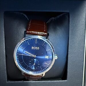 Boss Classic Blue Dial with Brown Leather Strap Watch